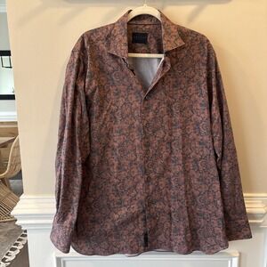 Calder Carmel Button Up Shirt in Blue with Red Floral Men's Size Large 1/50